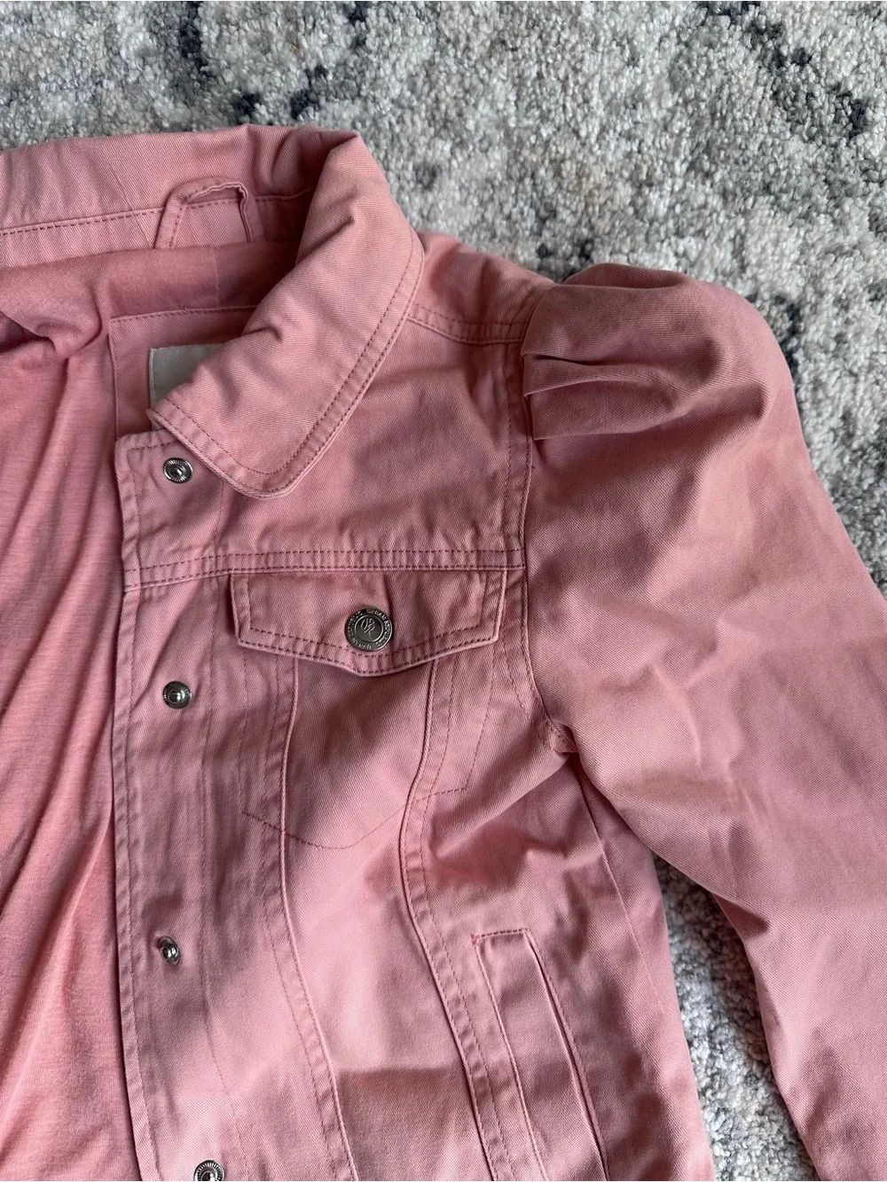 Urban Republic girls size 6X blush pink denim style puff shoulder jacket